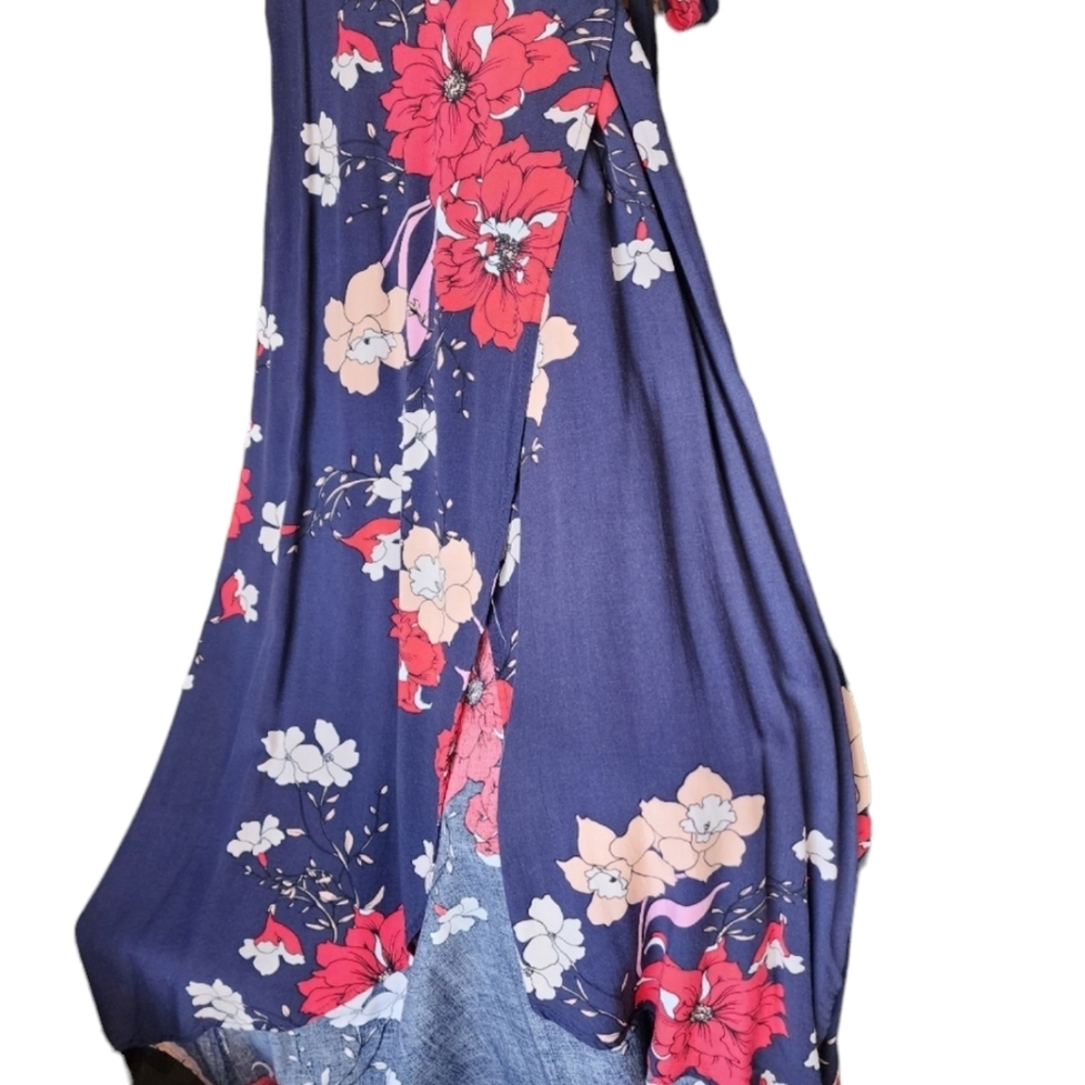 PORTMANS long dress Size 10 navy blue midi 100% viscose - Picture 3 of 12